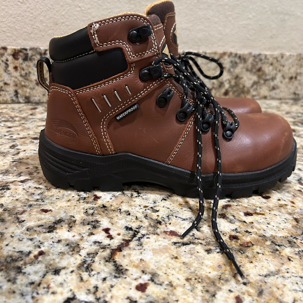 Avenger Brown and Black Women's Waterproof Boots steel toes for work
